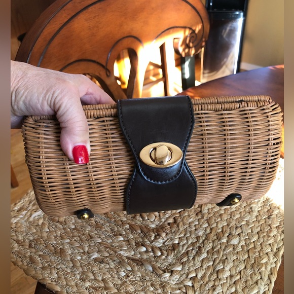 Brown Leather and Straw Clutch/Handbag - Picture 6 of 12